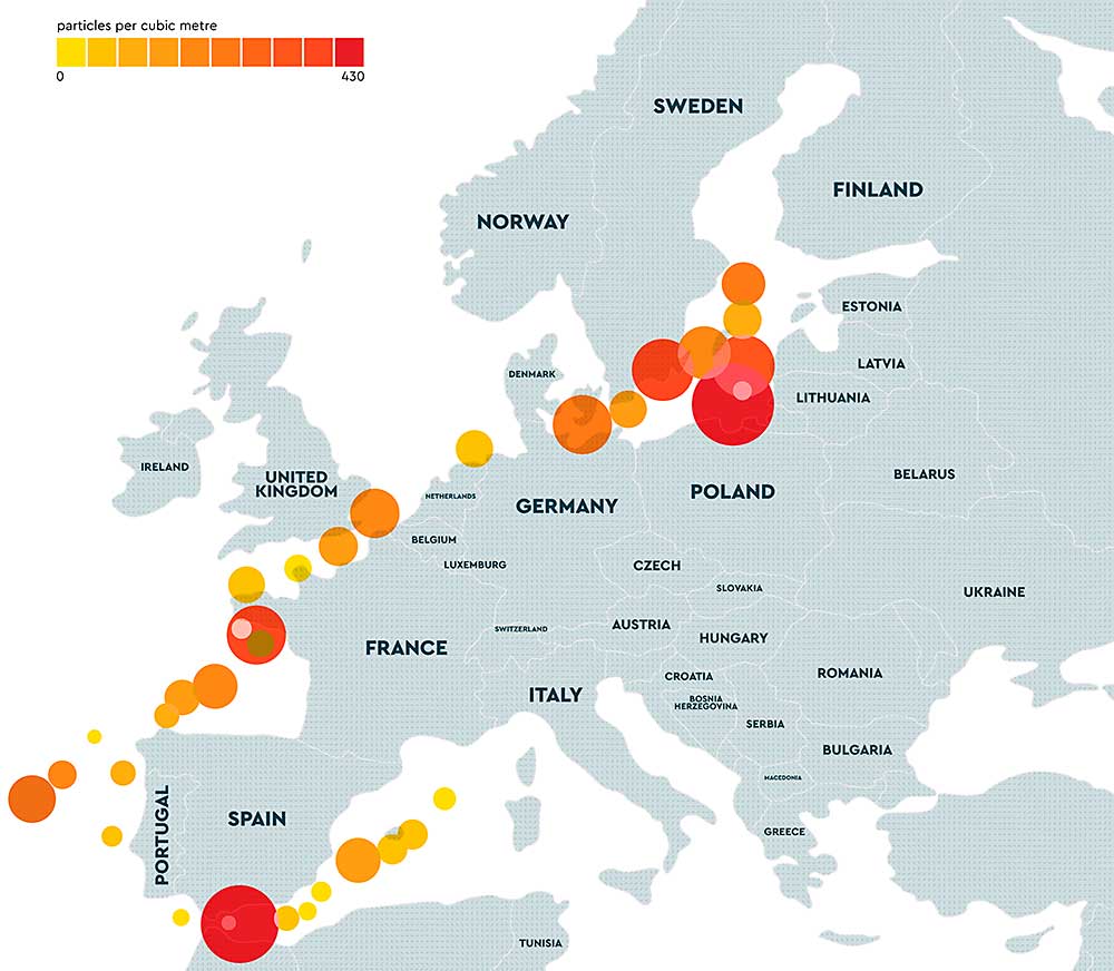 Karte zur Verbreitung der Mikroplastik-Proben. Grafik: The Ocean Race