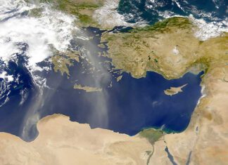 Satellitenbild des östlichen Mittelmeeres. Quelle: SeaWiFS Project, NASA/Goddard Space Flight Center & ORBIMAGE.