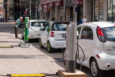 From left to right: Nissan Leaf, Smart ED and Mitsubishi i MiEV electric cars at Plug'n Drive's EV Day in Toronto