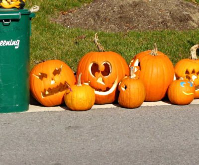 Jack-o'-lanterns made of carved pumpkins left at curbside after Halloween / <br> © Mk2010 (<a href=